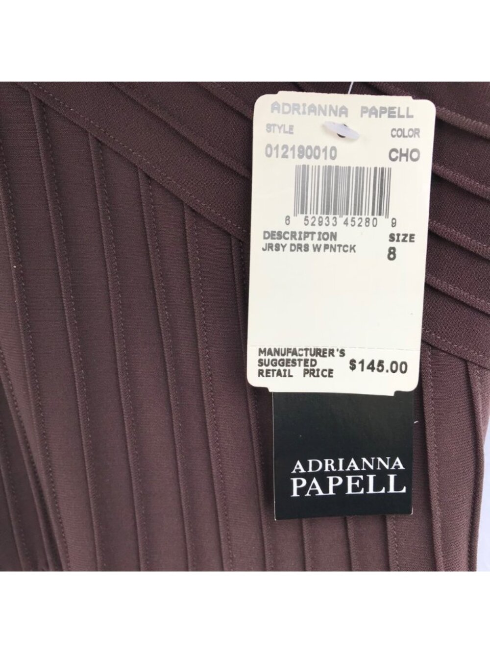 ADRIANNA PAPELL Pintuck Jersey Cap Sleeve Fit N Flare Dress 8 Brown Belt NWT - Picture 3 of 15